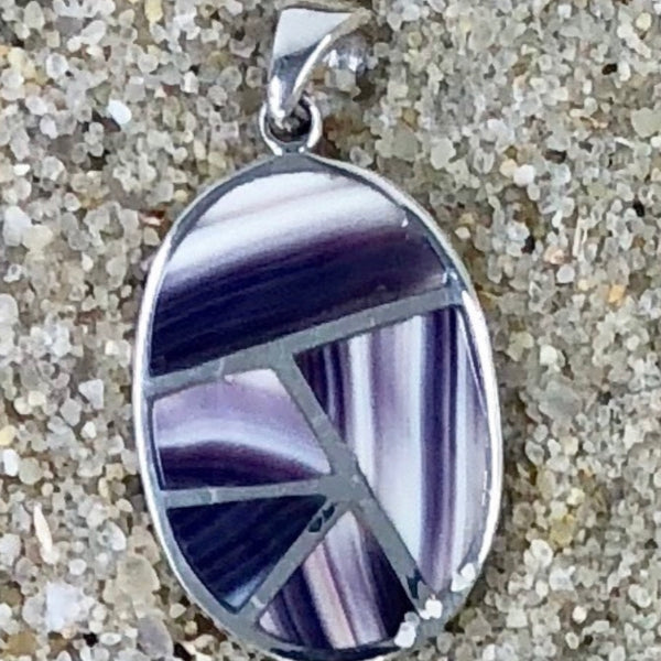 P1084 Large Mosaic Sterling Silver Wampum Inlay Pendant