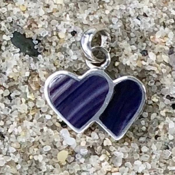 P1062 2 Hearts Small Wampum Sterling Silver Inlay Pendant