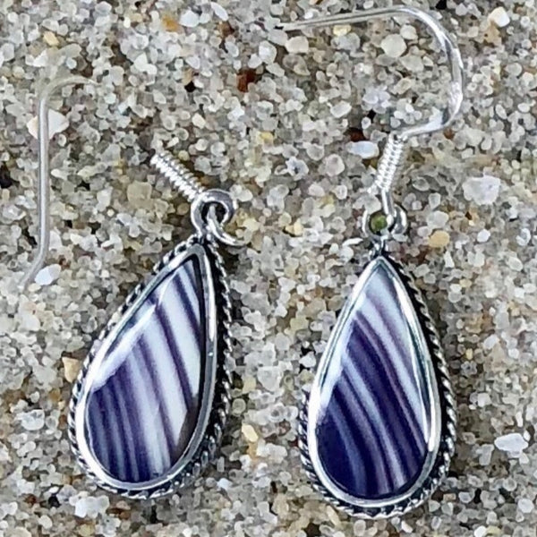 E1202 Teardrop Bead Wampum Sterling Silver Earrings