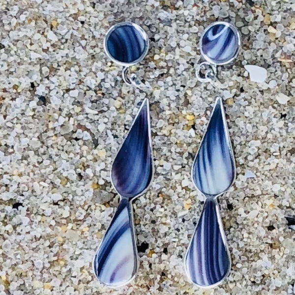 E1014 Double Tear Wampum Sterling Silver Earrings