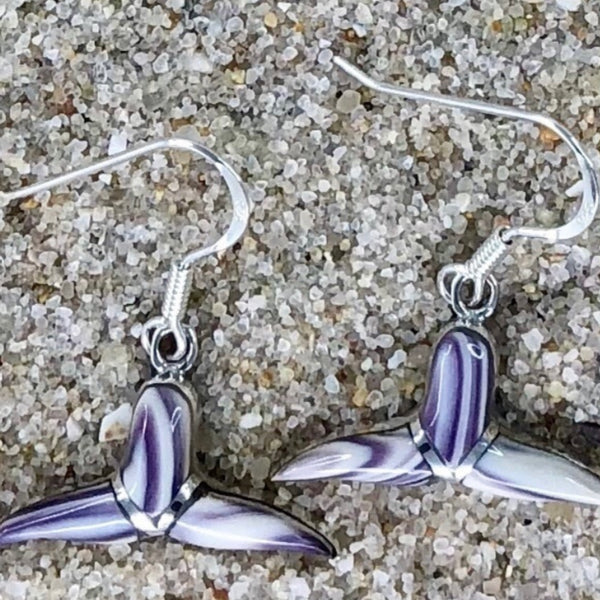 E1212 Whale Tail Wampum Sterling Silver Earrings