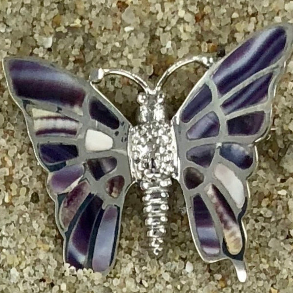 B1020 Butterfly Brooch/Pin Wampum Sterling Silver