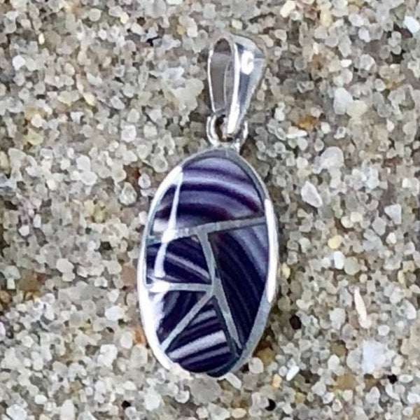 P1065 Small Mosaic Wampum Sterling Silver Inlay Pendant