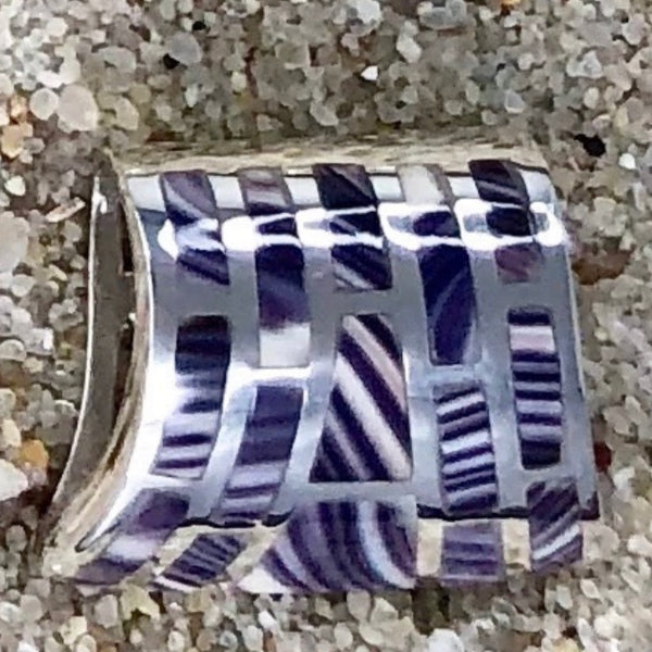 P1077 Slide Large Wampum Sterling Silver Inlay Pendant