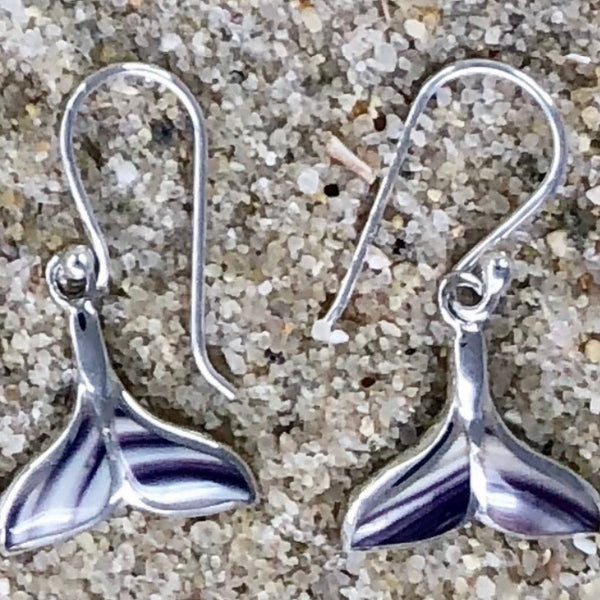 E1221 Whale Tail Wampum Sterling Silver Earrings