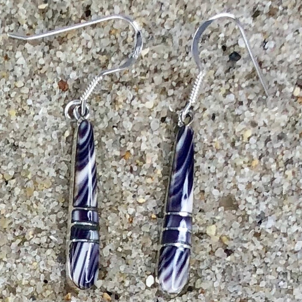 E1079 Long Mosaic Wampum Sterling Silver Earrings