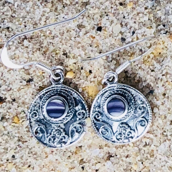 E1036 Round Fancy Wampum Sterling Silver Earrings