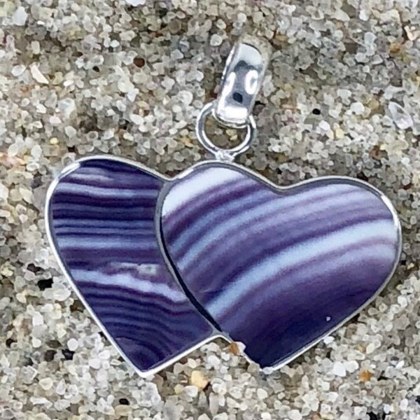 P1061 2 Hearts Large Wampum Sterling Silver Inlay Pendant