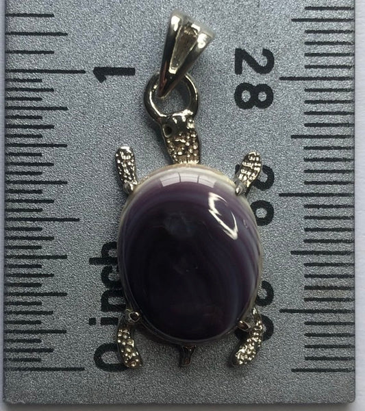 P1055 Turtle Wampum Sterling Silver Inlay Pendant