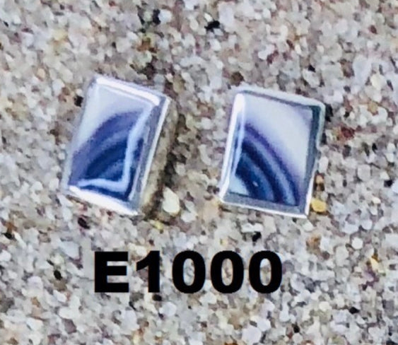 E1000 Rectangle Stud Wampum Sterling Silver Earring