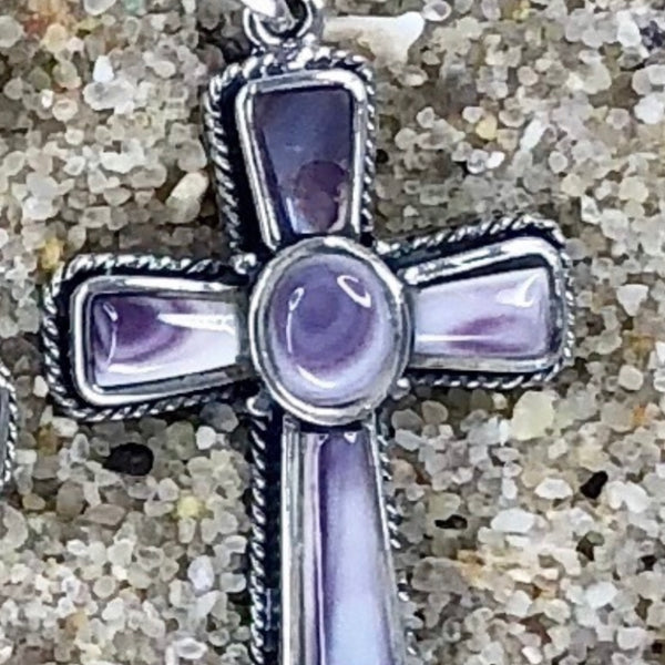 P1079 Large Cross Wampum Sterling Silver Inlay Pendant