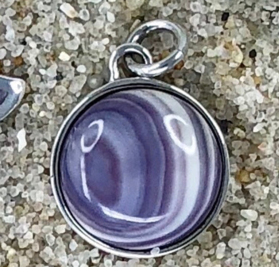 P1089 Dome Round Sterling Silver Wampum Inlay Pendant