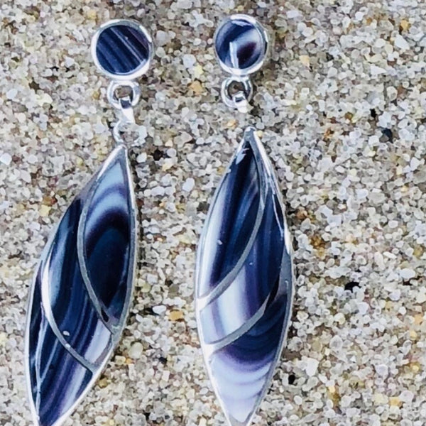 E1012 Split Curved Wampum Sterling Silver Earrings