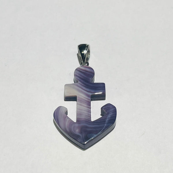 P3375 Anchor Wampum Natural Sterling Silver Wampum Pendant