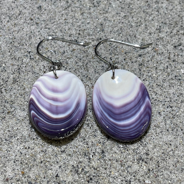 E3169 Invented Oval Wampum Natural Earrings Sterling Silver