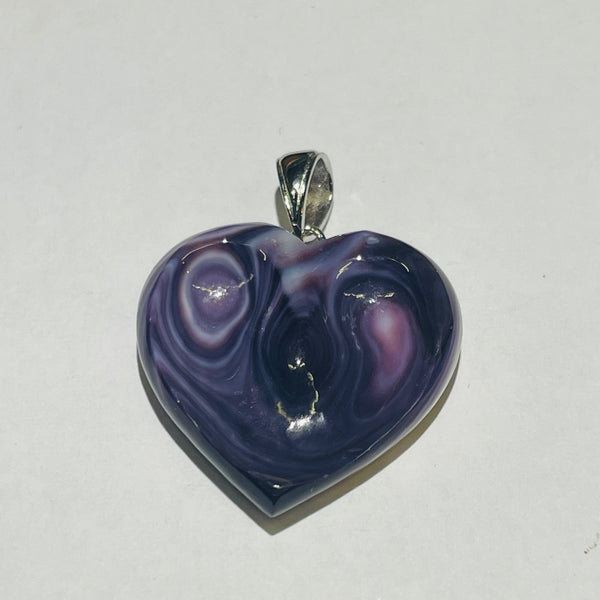 P3406 Indented Heart Medium Wampum Natural Sterling Silver Pendant