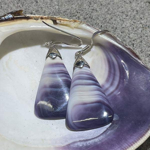 E3099 Long Triangle Wampum Natural Earrings Sterling Silver