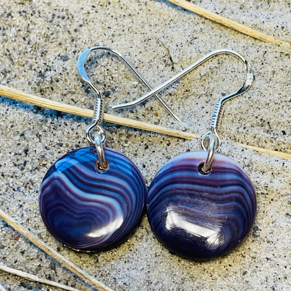 E3157 1/2” Round Disc Wampum Natural Earrings Sterling Silver