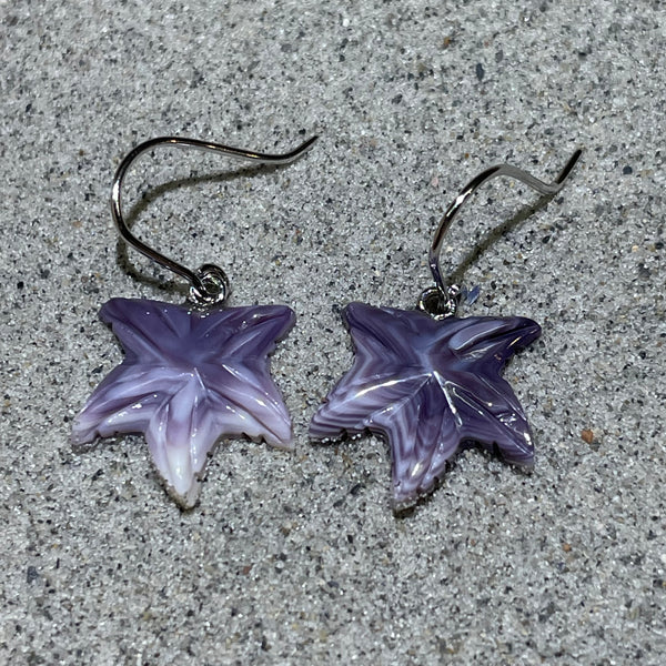 E3148 Starfish Wampum Natural Earrings Sterling Silver