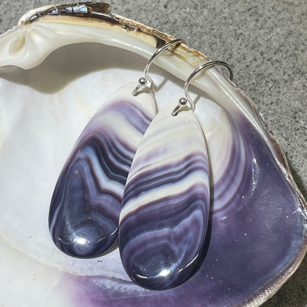 E3098 New Teardrop Wampum Natural Earrings Sterling Silver