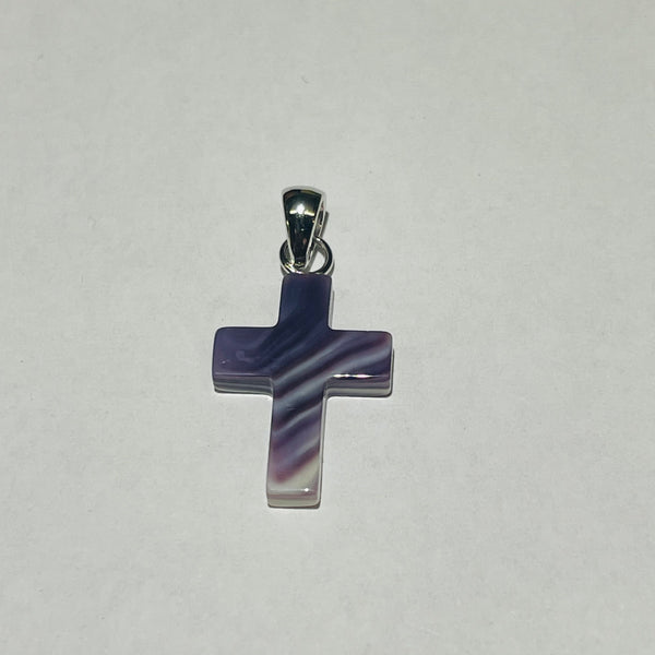 P3373 Cross Small Wampum Natural Sterling Silver Pendant