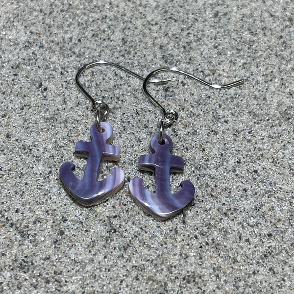 E3159 Anchor Wampum Natural Earrings Sterling Silver