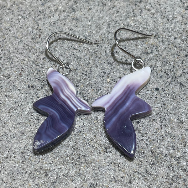E337 Bird Wampum Natural Earrings Sterling Silver