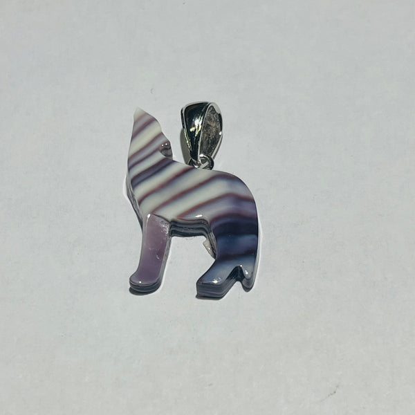 P3369 Wolf Wampum Natural Sterling Silver Wampum Pendant