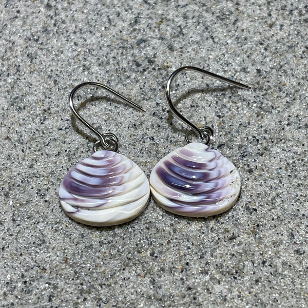 E3161 Quahaug Wampum Natural Earrings Sterling Silver