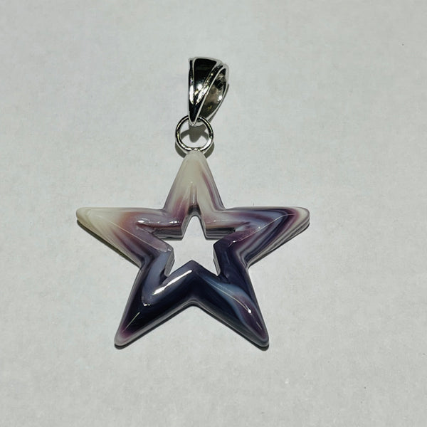 P3394 Star in Star Wampum Natural Sterling Silver Pendant