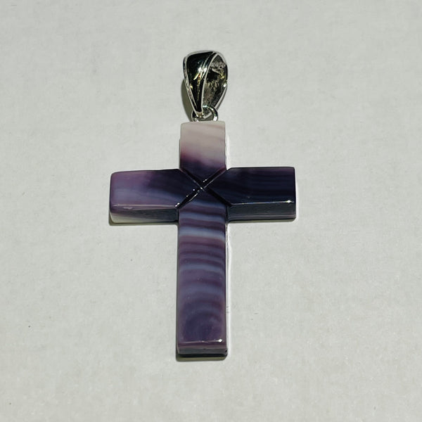 P3315 Cross Large Wampum Natural Sterling Silver Pendant
