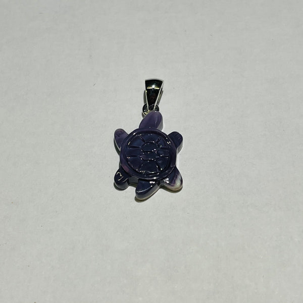 P3348 Turtle Small Wampum Natural Sterling Silver Pendant