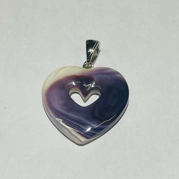 P3366 Heart in Heart Wampum Natural Sterling Silver Pendant