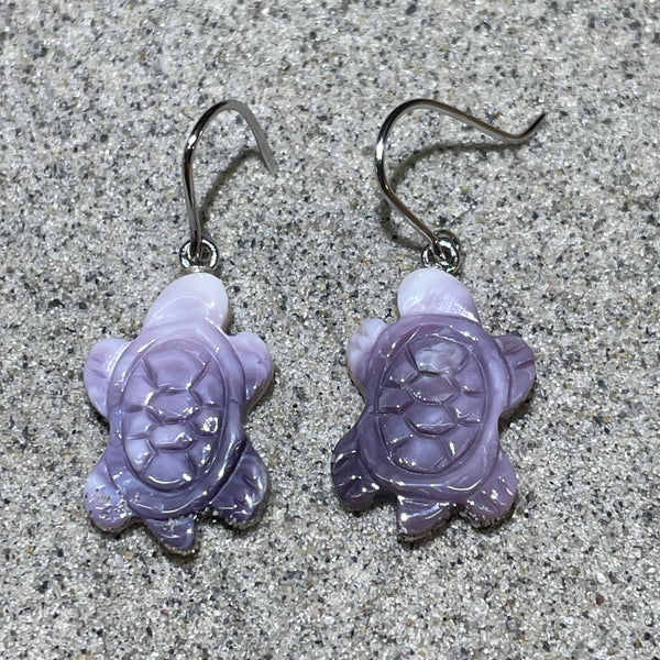 E3146 Turtle Medium Wampum Natural Earrings Sterling Silver