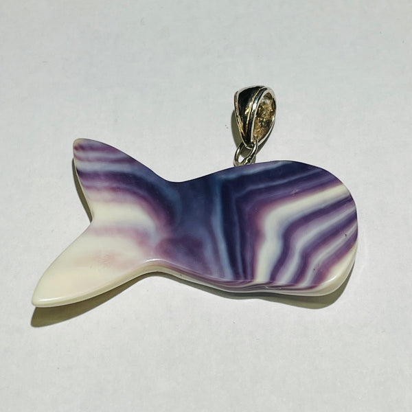 P3316 Whale Large Wampum Natural Sterling Silver Pendant