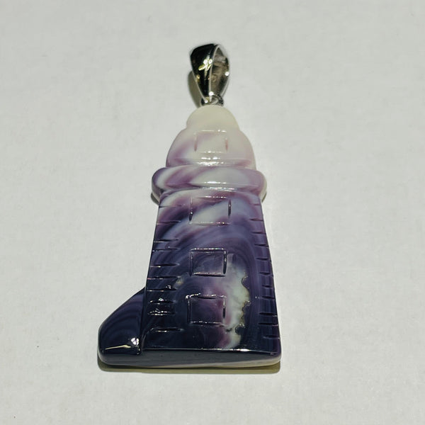 P3360 Lighthouse Large Wampum Natural Sterling Silver Pendant