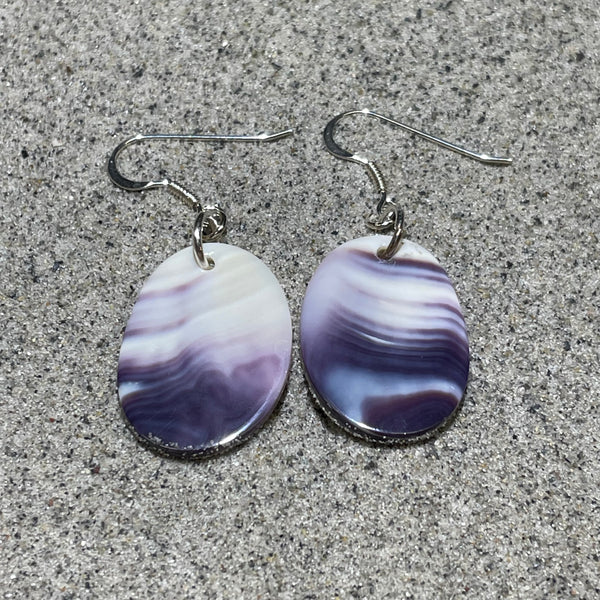 E3160 Free Form Medium Wampum Natural Earrings Sterling Silver