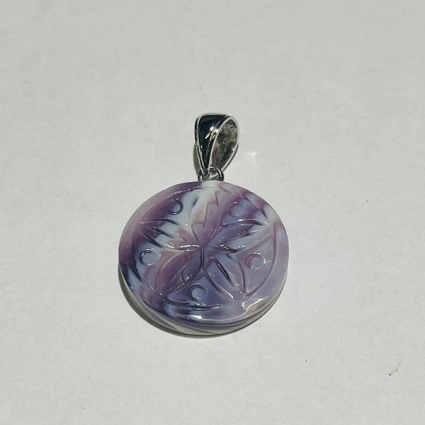 P3367 Disc/Flower Wampum Natural Sterling Silver Pendant