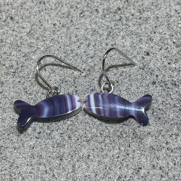 E3136 Fish Wampum Natural Earrings Sterling Silver