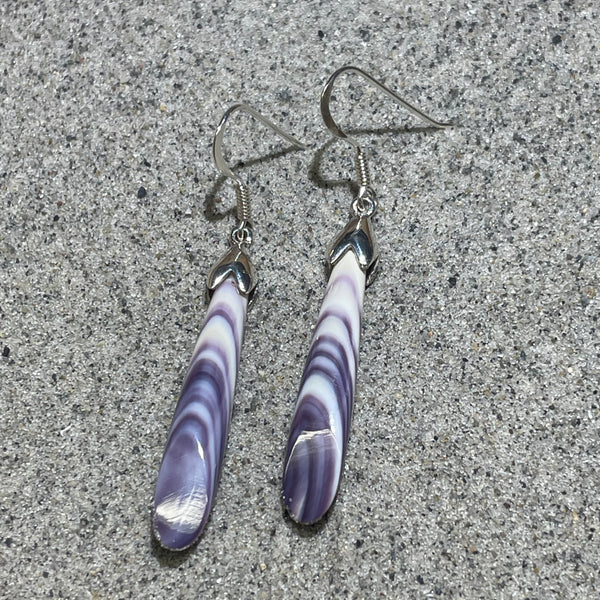 E3092 Long Angled Sterling Silver Wampum Earrings