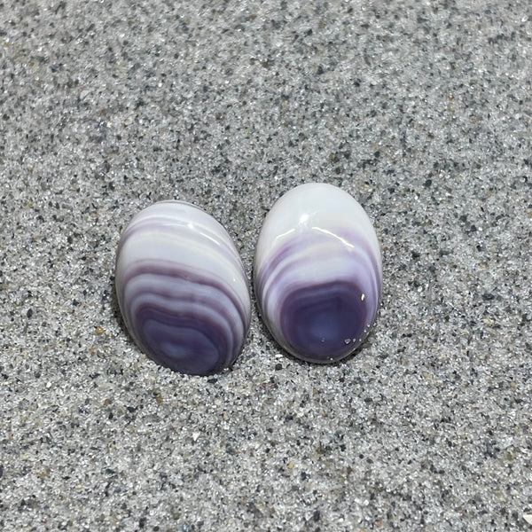E3126 Oval Large Stud Wampum Natural Earrings Sterling Silver