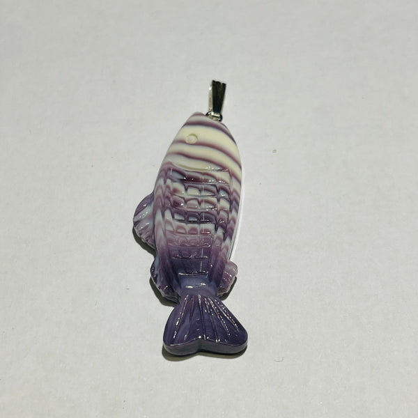 P3343 Fish Wampum Natural Sterling Silver Pendant