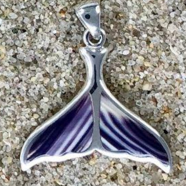 P1083 Whale Tail Large Wampum Sterling Silver Inlay Pendant