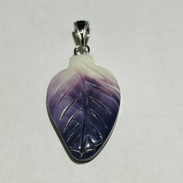 P3336 Feather Large Wampum Natural Sterling Silver Pendant