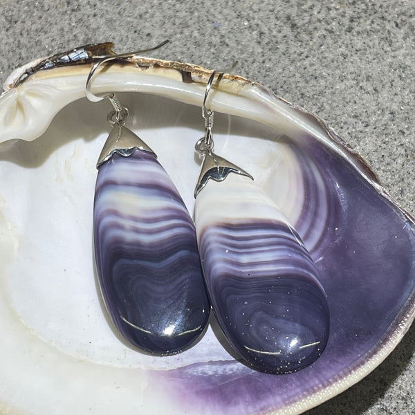 E3100 Teardrop Wampum Natural Earrings Sterling Silver