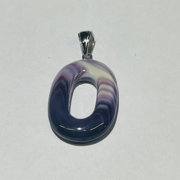 P3363 Donut Oval Natural Sterling Silver Wampum Pendant