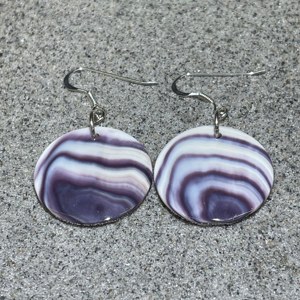 E3165 1 Inch Round 25mm Wampum Natural Earrings Sterling Silver