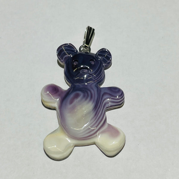 P3395 Teddy Bear Wampum Natural Sterling Silver Pendant