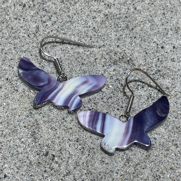 E3103 V-Gull Wampum Natural Earrings Sterling Silver