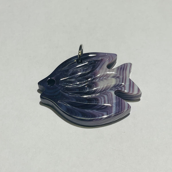 P3374 Tropical Fish Wampum Natural Sterling Silver Pendant